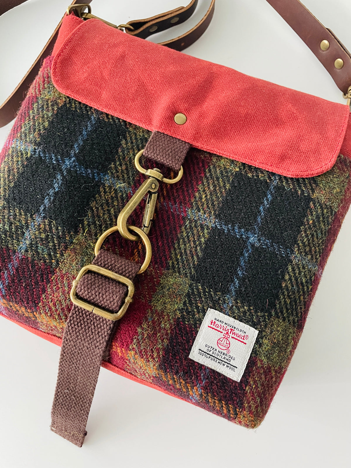 Small Harris Tweed Satchel, Autumn Check
