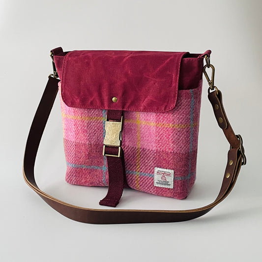Small Harris Tweed Satchel, Pink and Burgundy