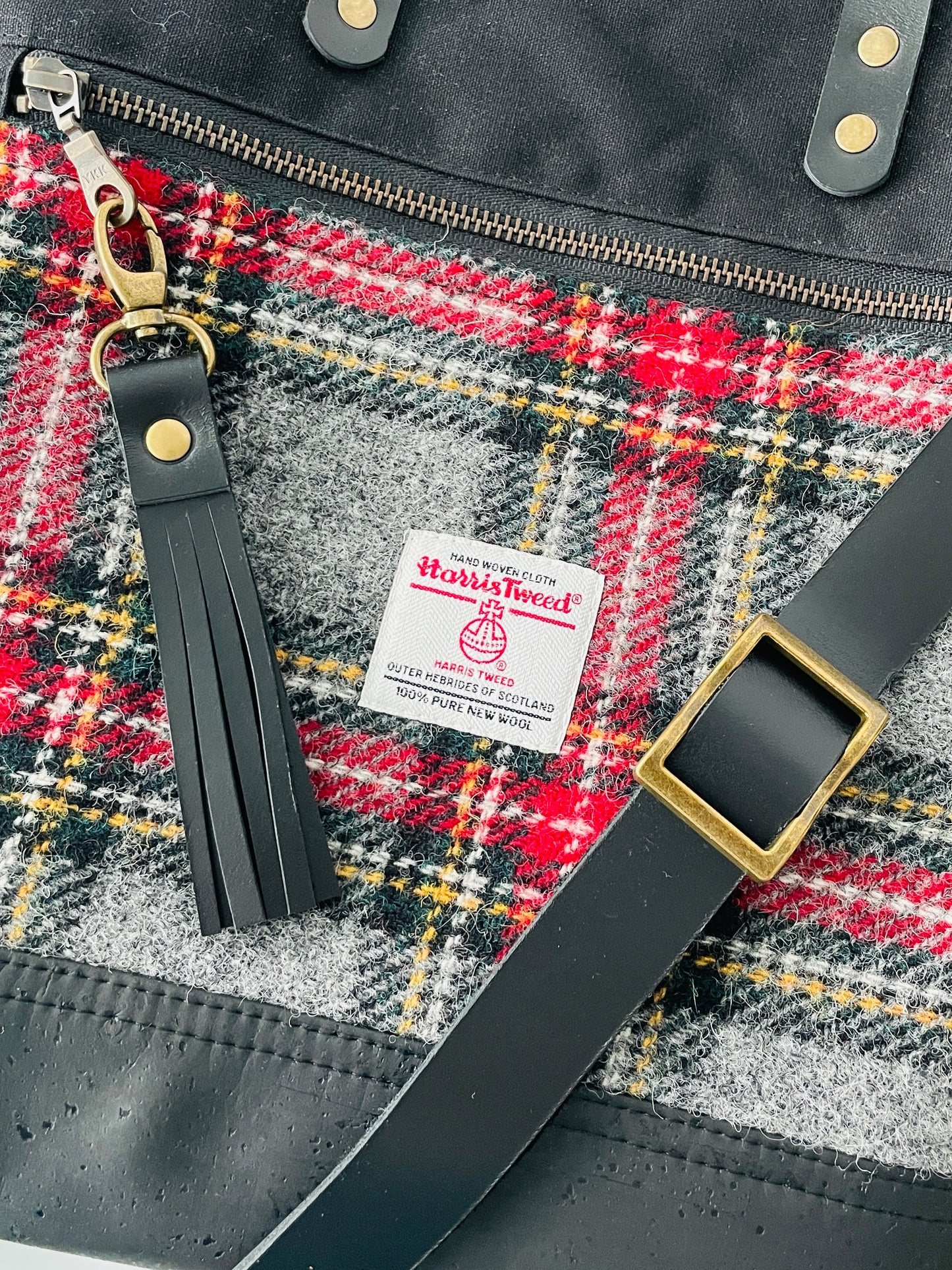 Harris Tweed Crossbody Tote, Black Stewart Tartan
