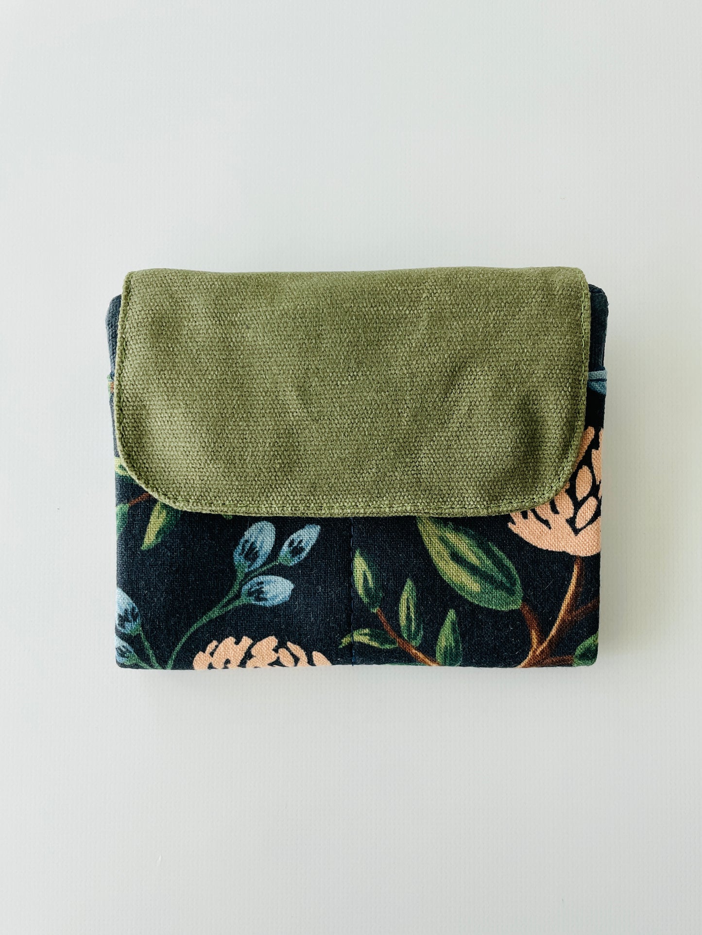 Canvas Wallet, Navy Peonies