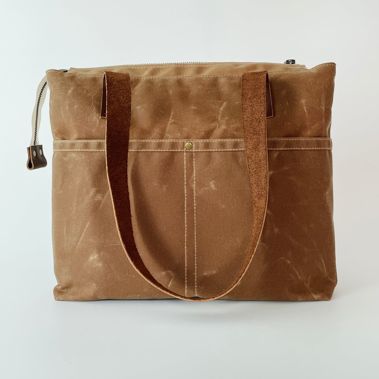Large Waxed Canvas Zipper Tote, Field Tan