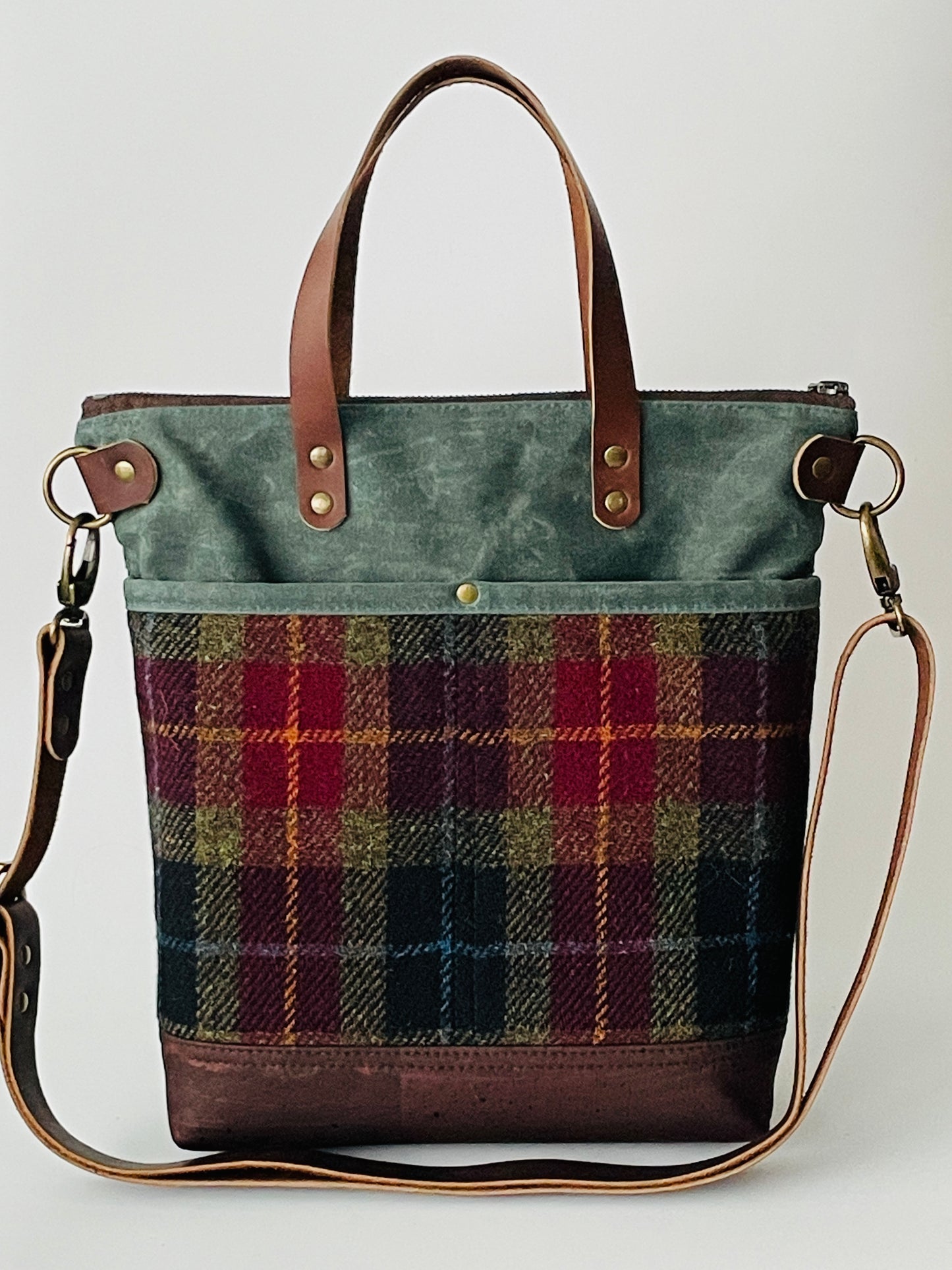 Harris Tweed Crossbody Tote, Autumn Check