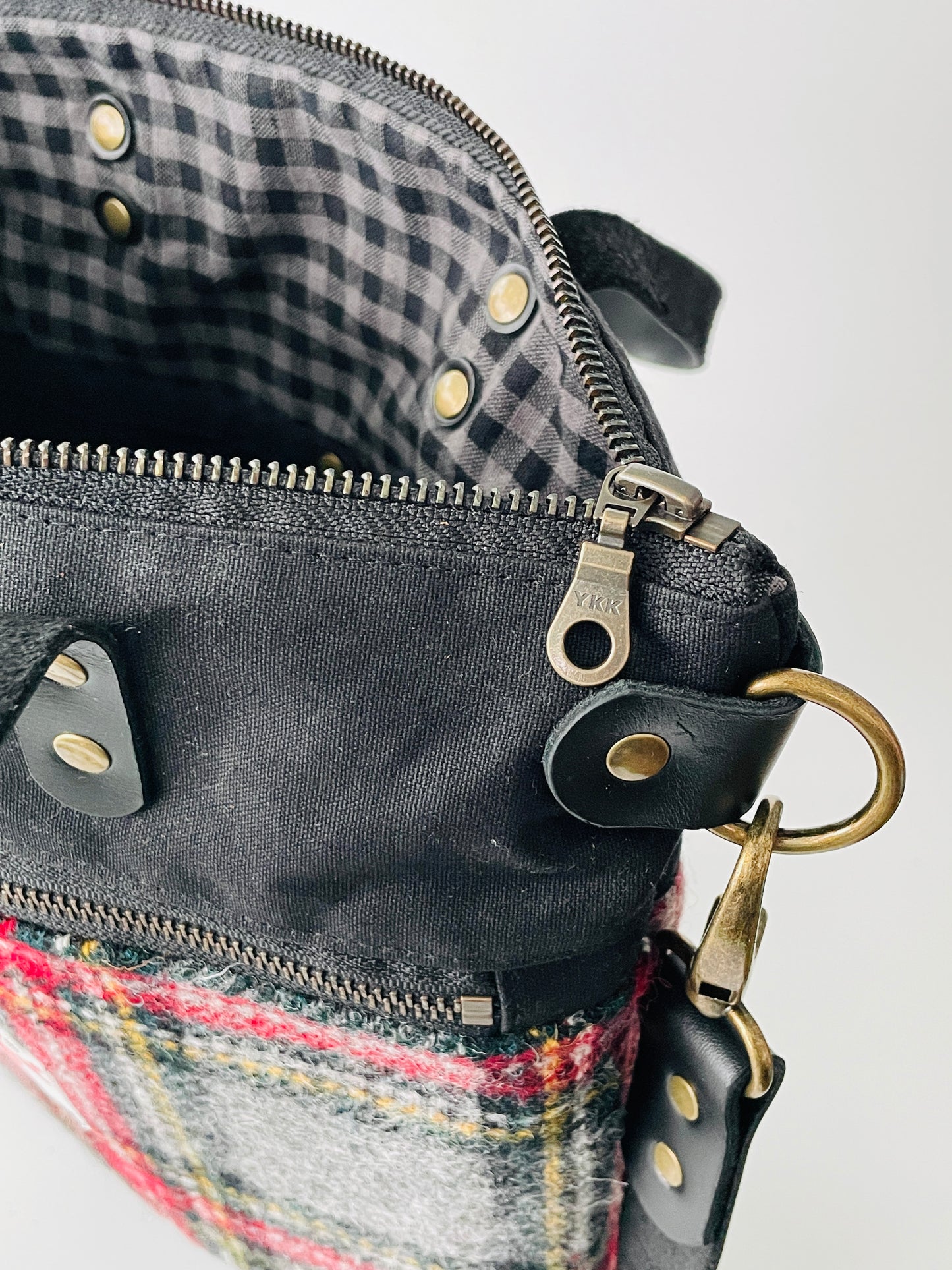 Harris Tweed Crossbody Tote, Black Stewart Tartan