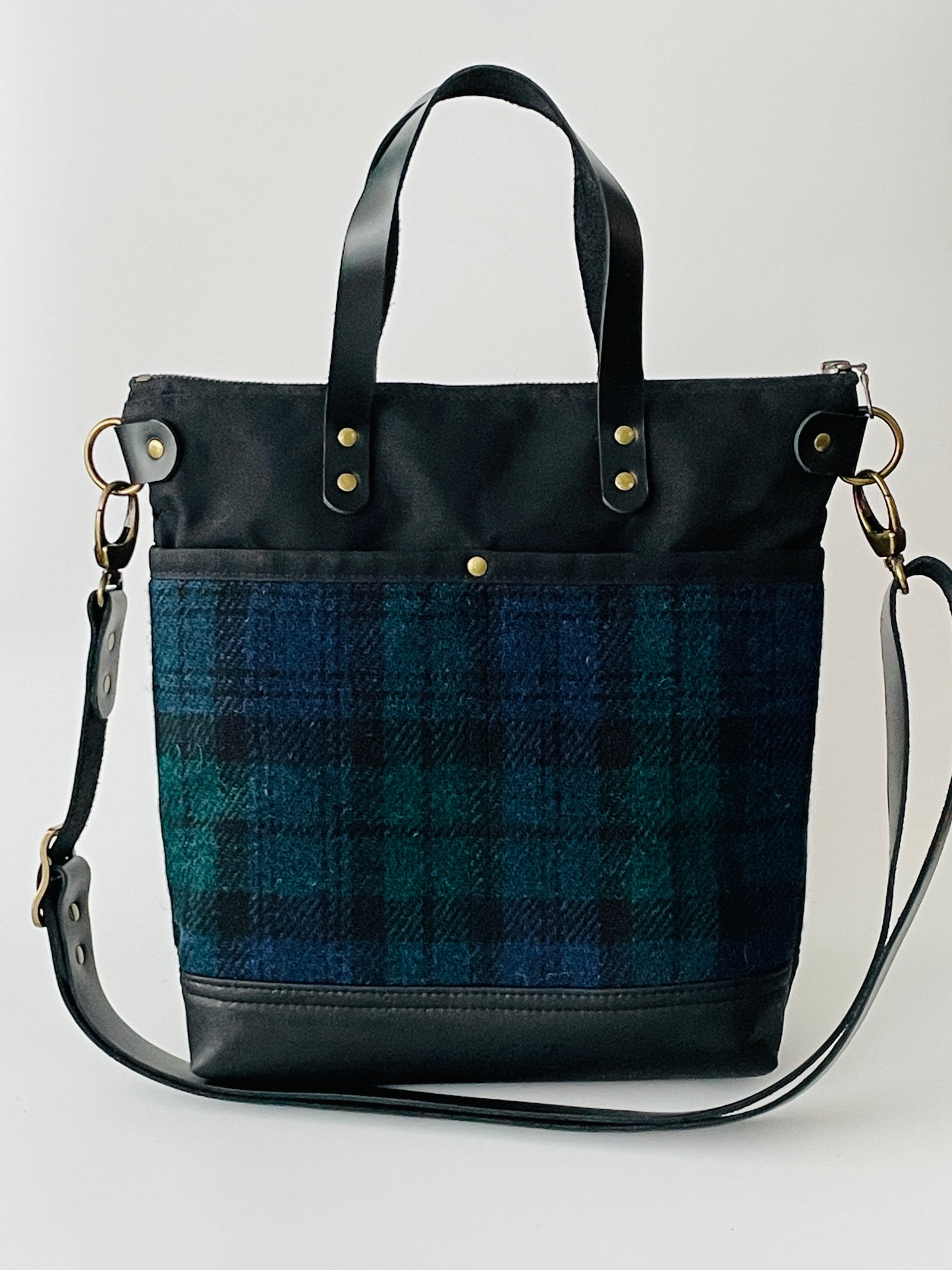 Harris Tweed Crossbody Tote, Black Watch Tartan
