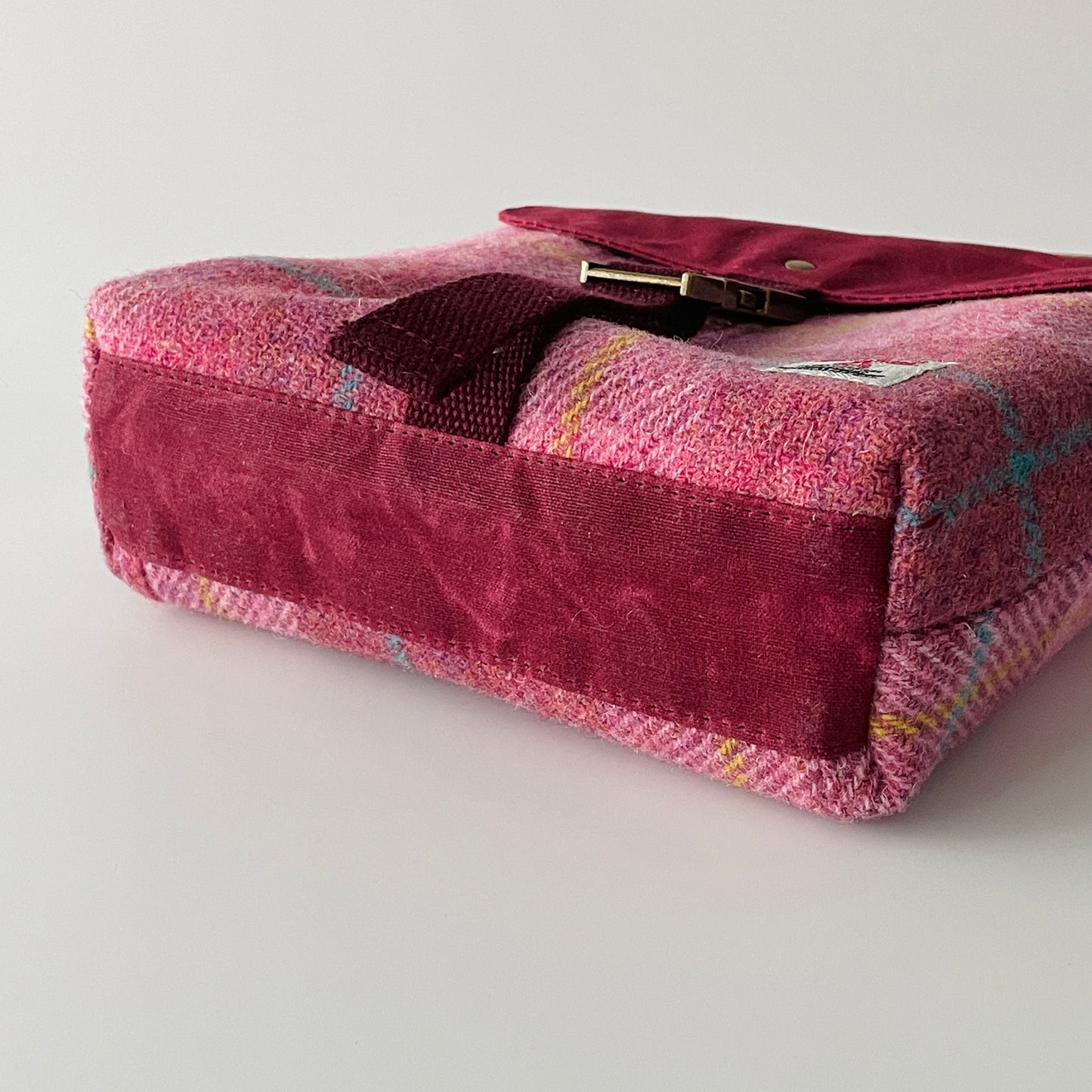 Small Harris Tweed Satchel, Pink and Burgundy