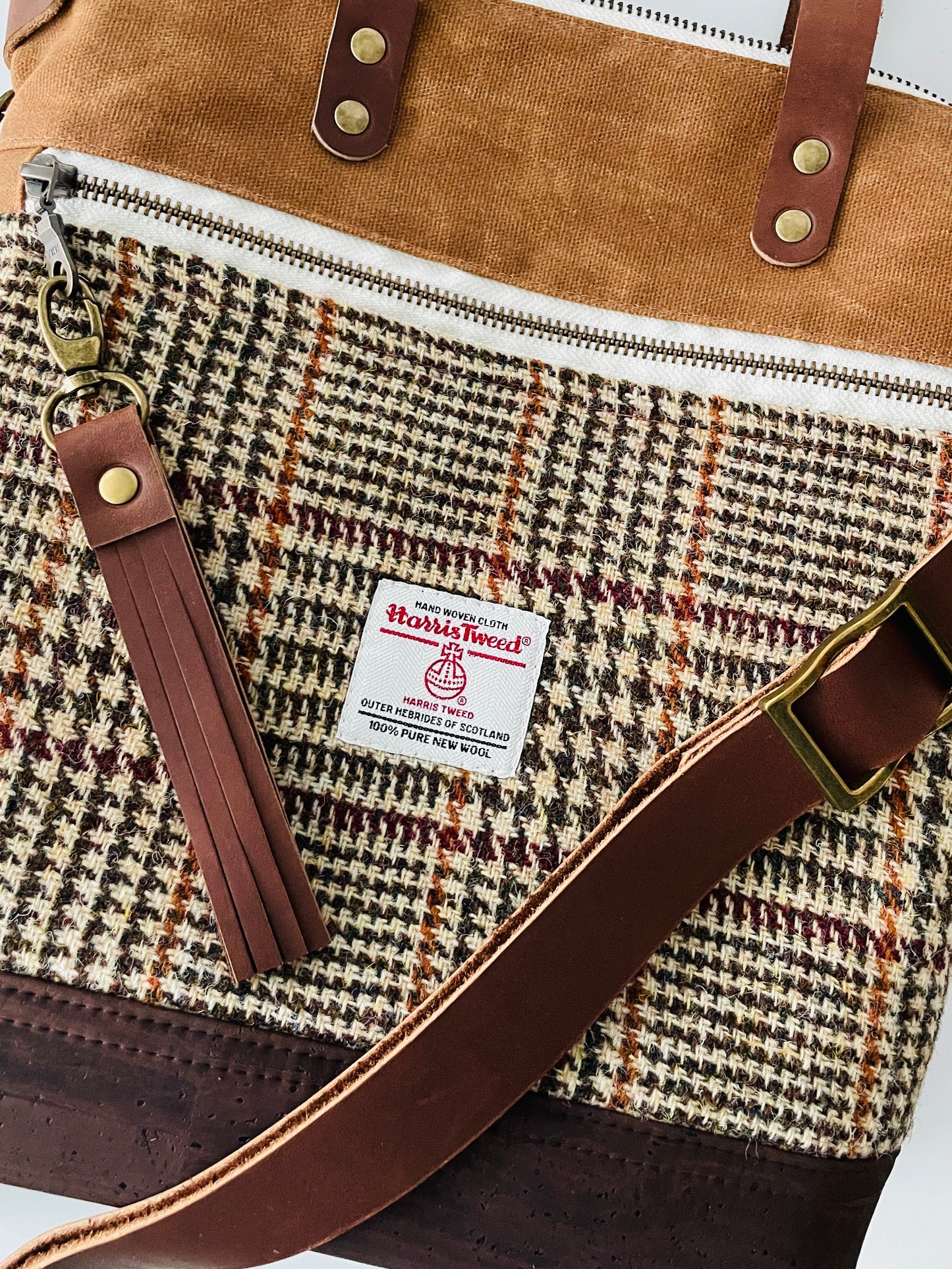 Harris Tweed Crossbody Tote, Brown and Beige Check