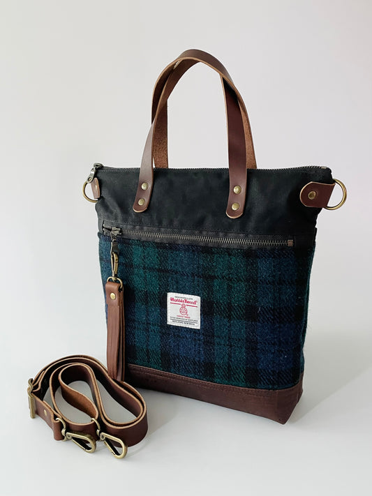 Harris Tweed Crossbody Tote, Blackwatch Tartan