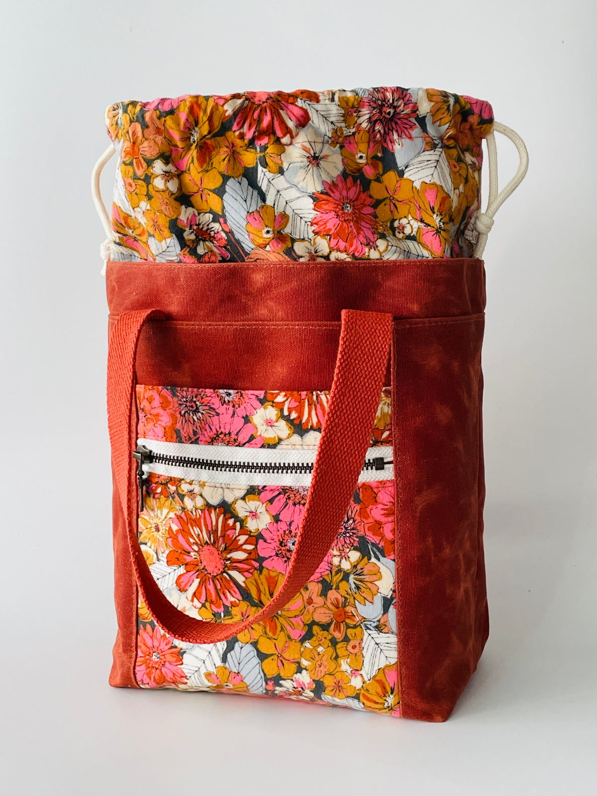 Waxed Canvas and Flannel Project Tote, Terracotta