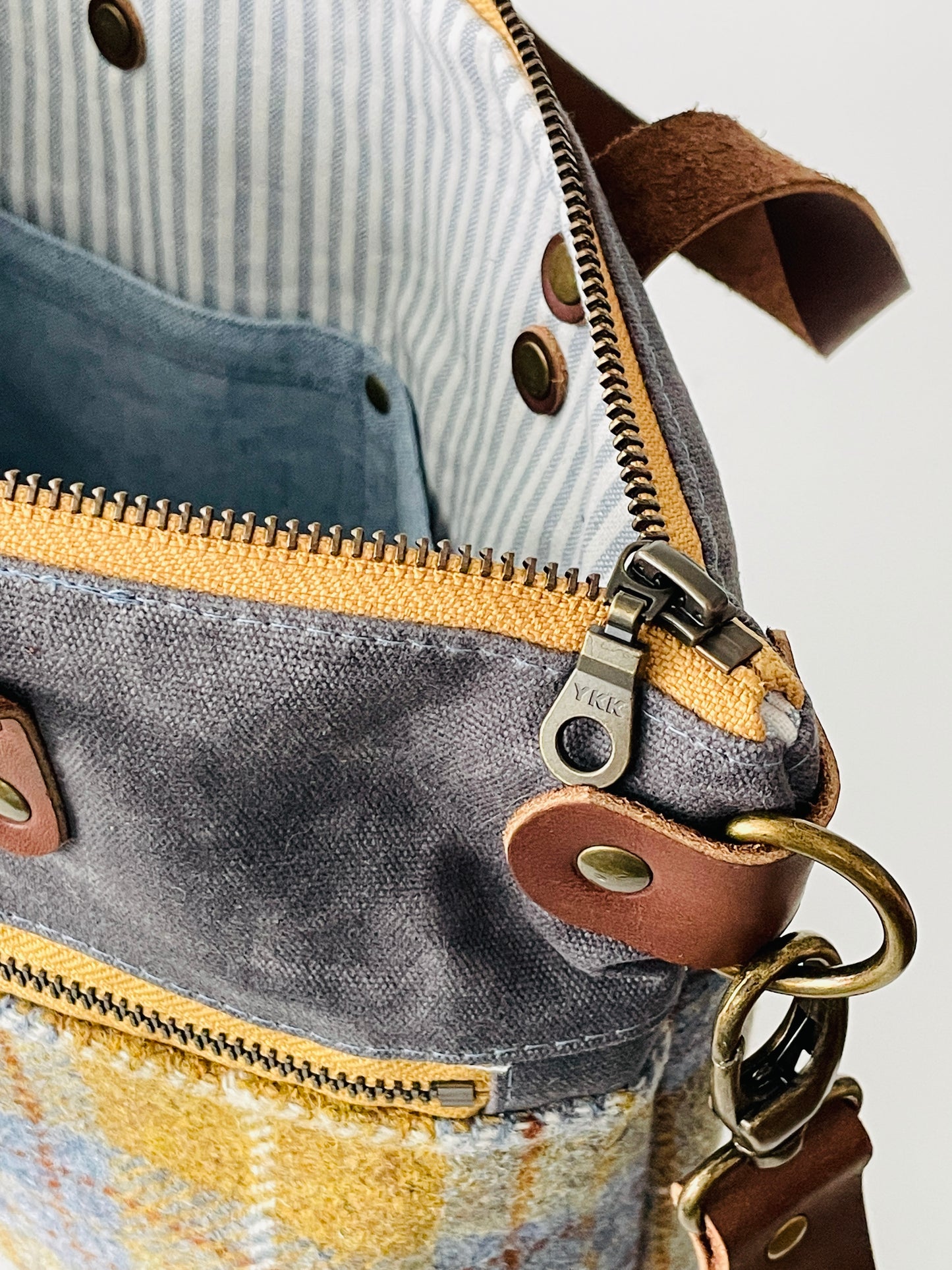Harris Tweed Crossbody Tote, Denim and Mustard