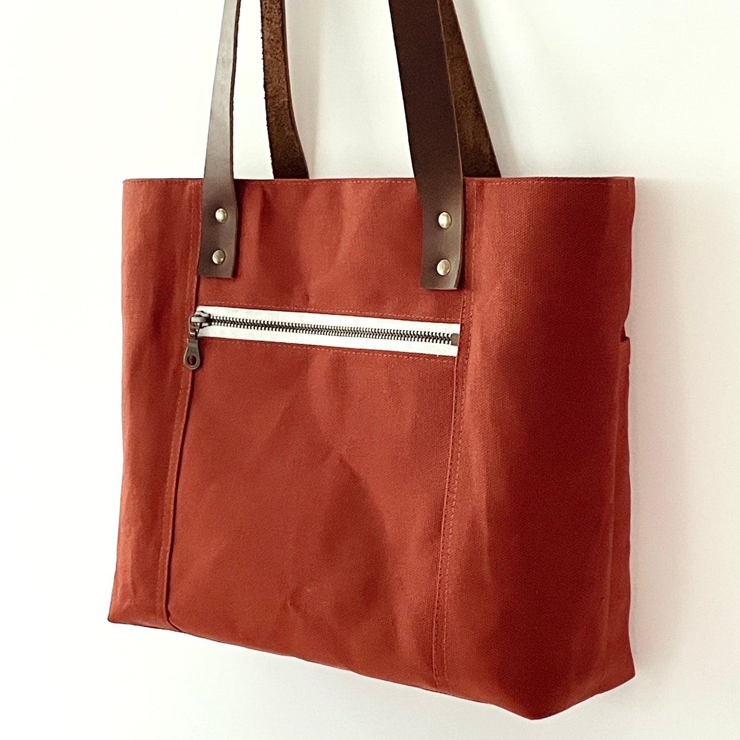 Large Waxed Canvas Tote, Burnt Orange