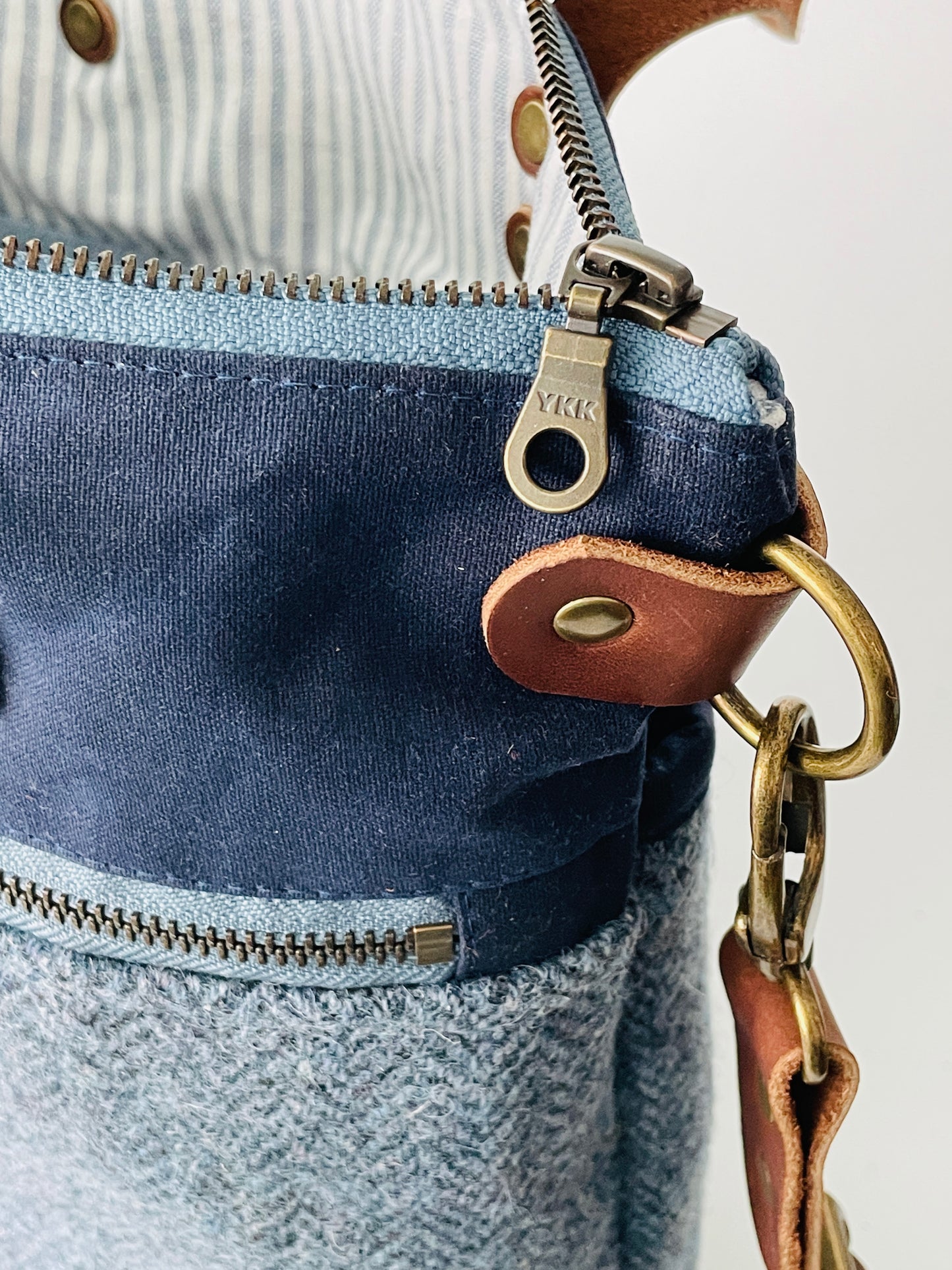 Harris Tweed Crossbody Tote, Blue Herringbone