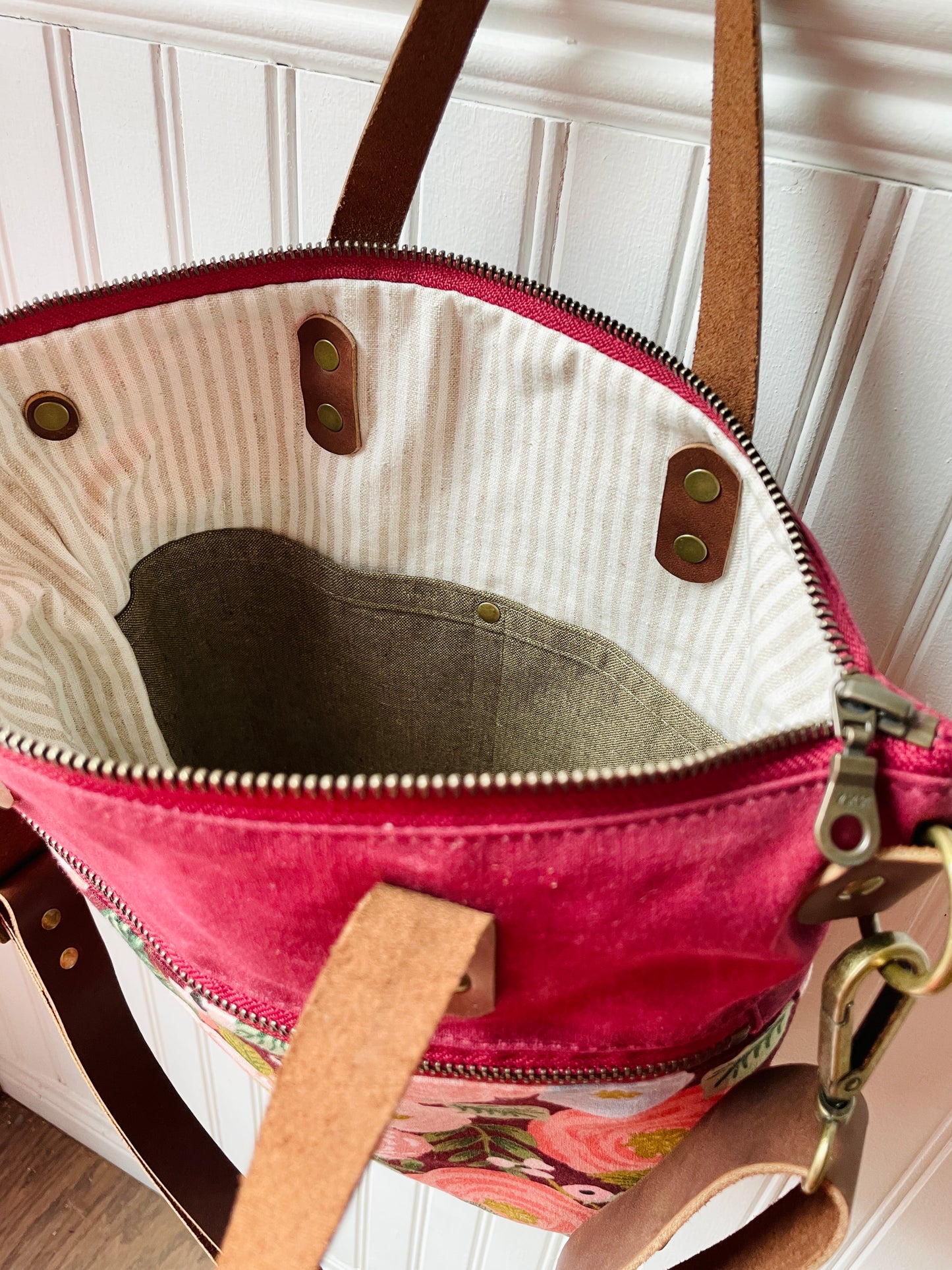 Waxed Canvas Crossbody Tote, Juliet Roses
