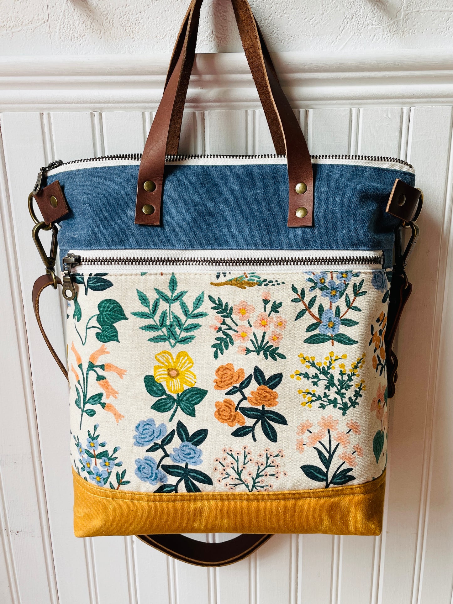 Waxed Canvas Crossbody Tote, Wildflowers
