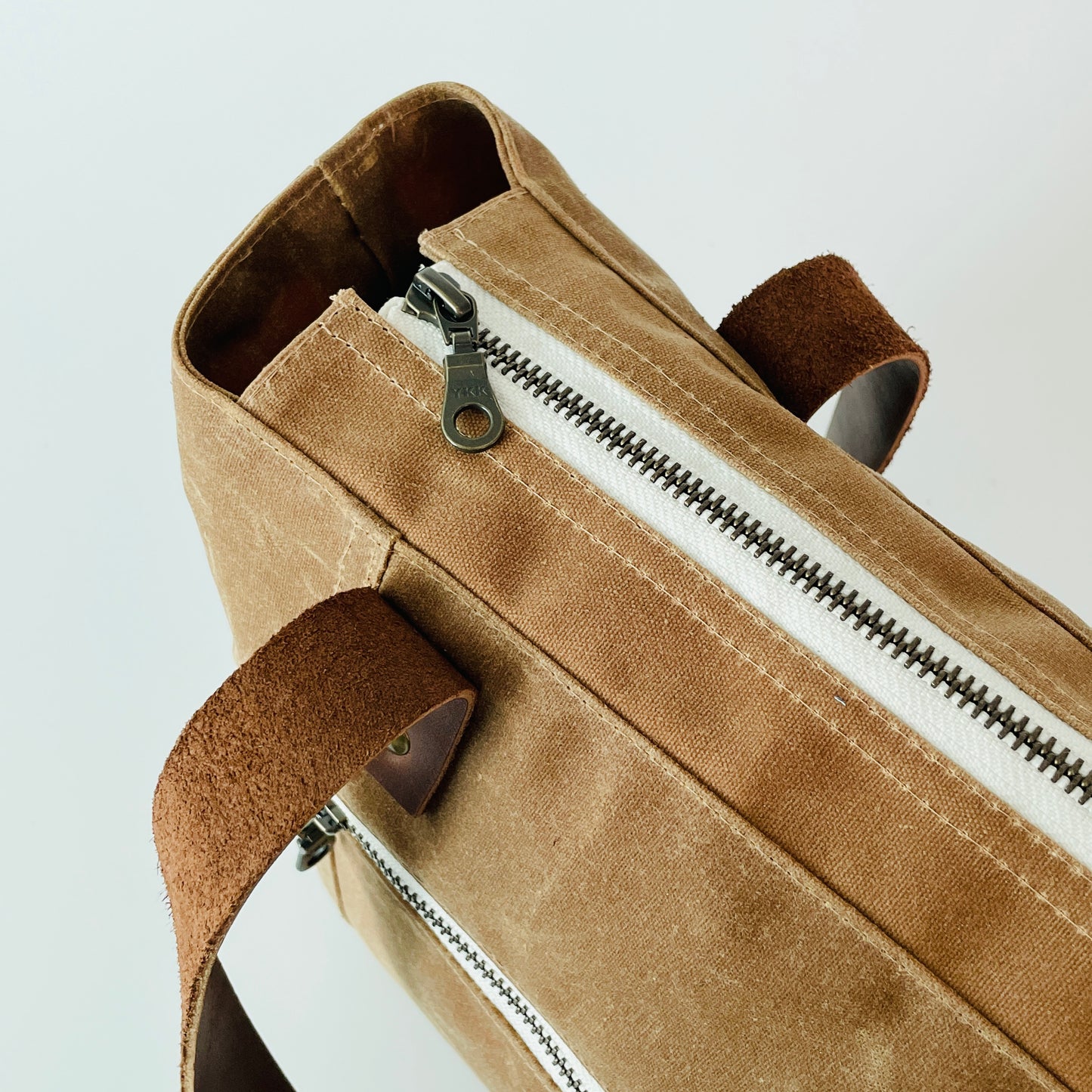 Large Waxed Canvas Zipper Tote, Field Tan