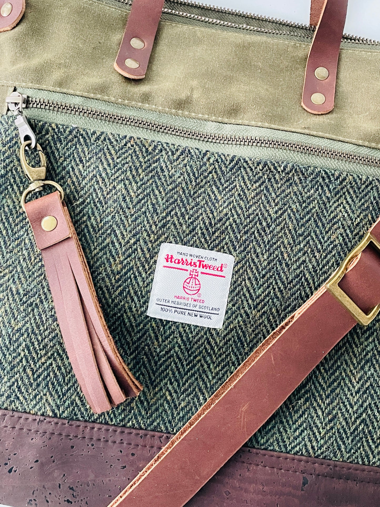 Harris Tweed Crossbody Tote, Hunter Green Herringbone