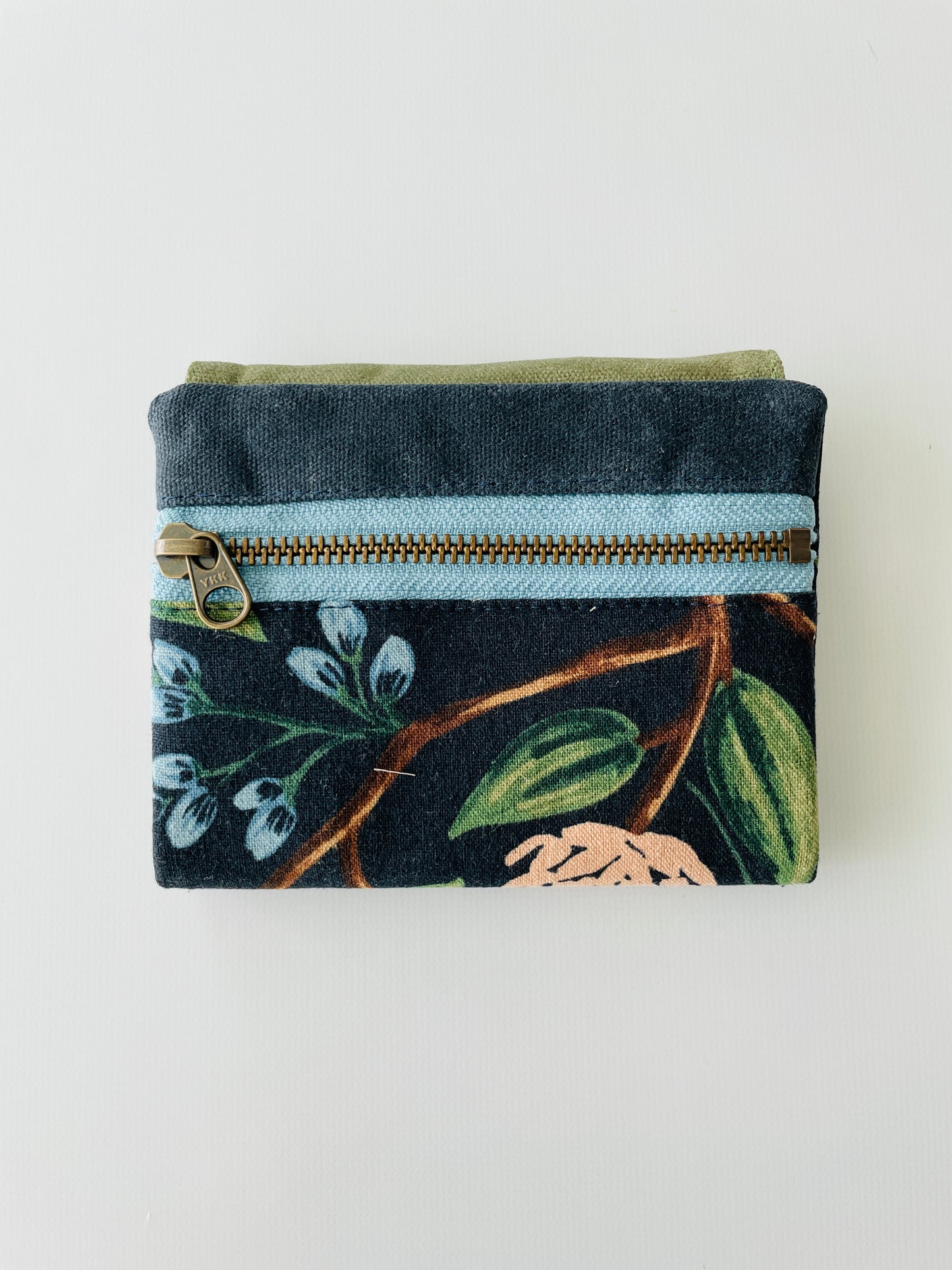 Canvas Wallet, Navy Peonies