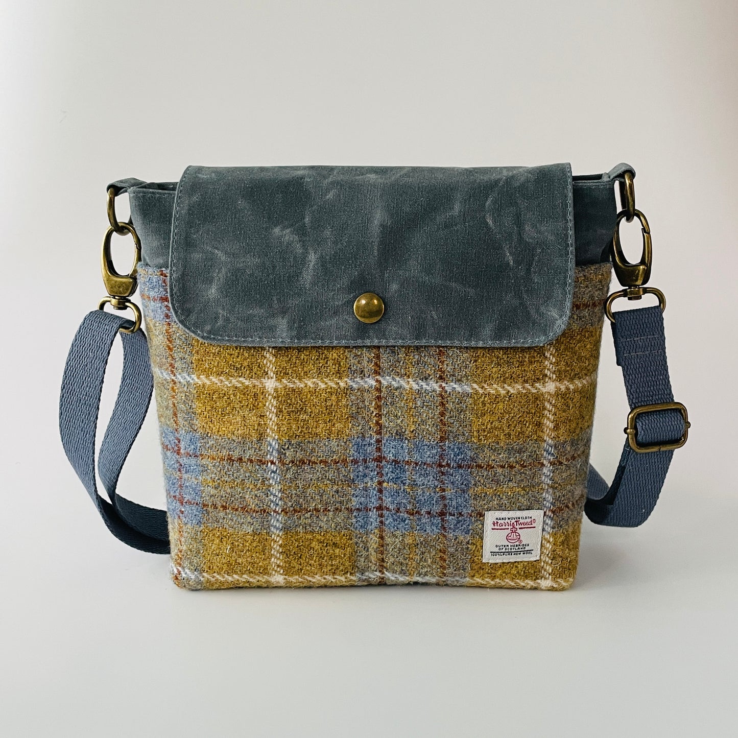 Small Harris Tweed Satchel, Mustard and Denim