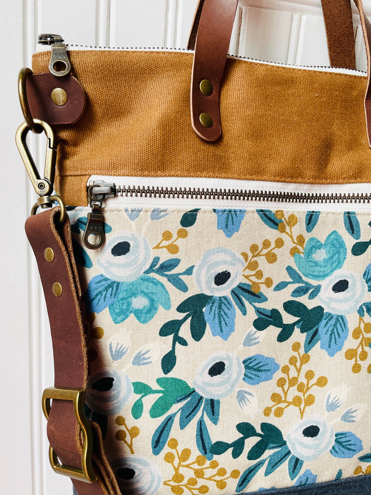 Waxed Canvas Crossbody Tote, Blue Rosa