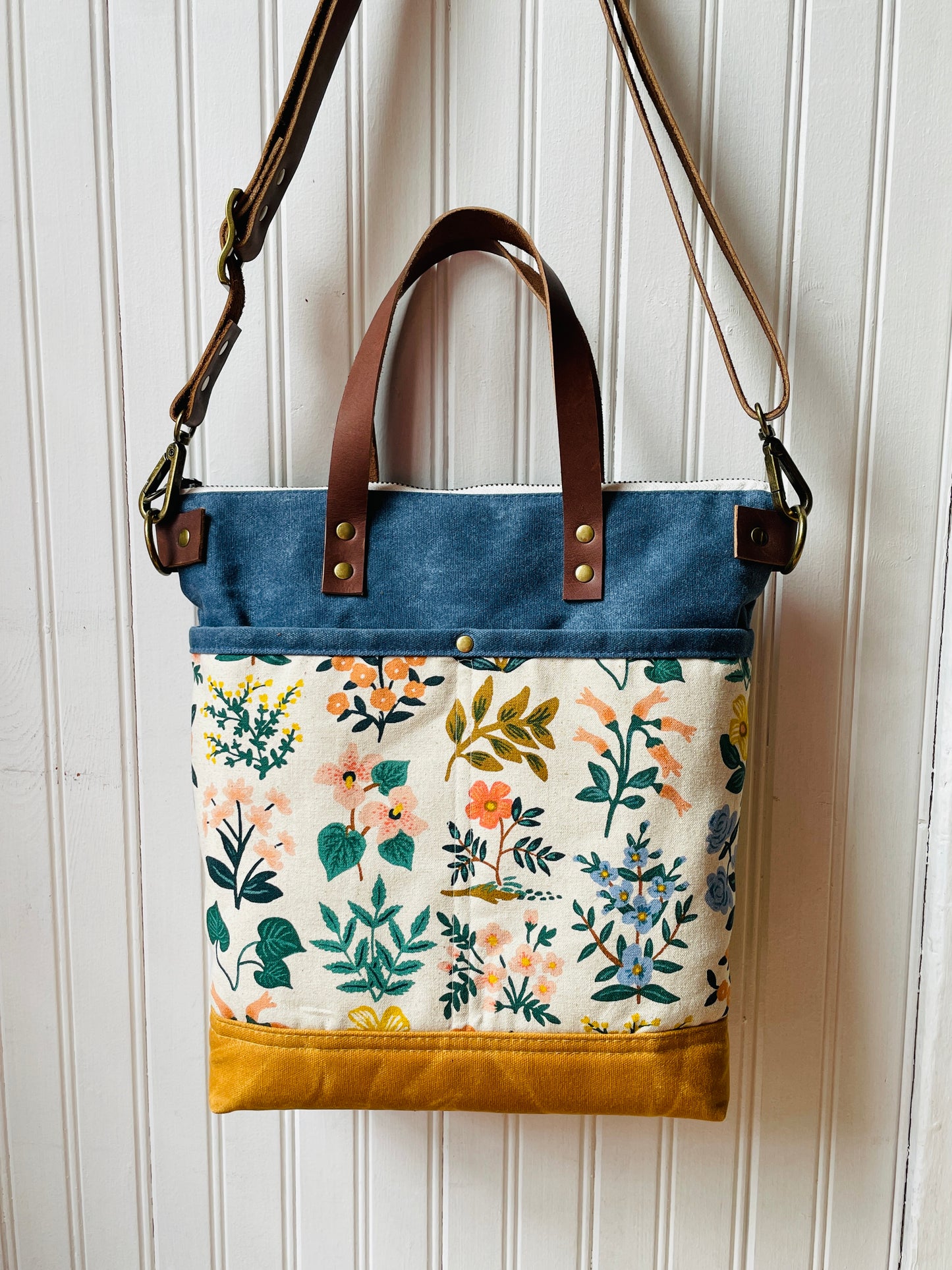 Waxed Canvas Crossbody Tote, Wildflowers