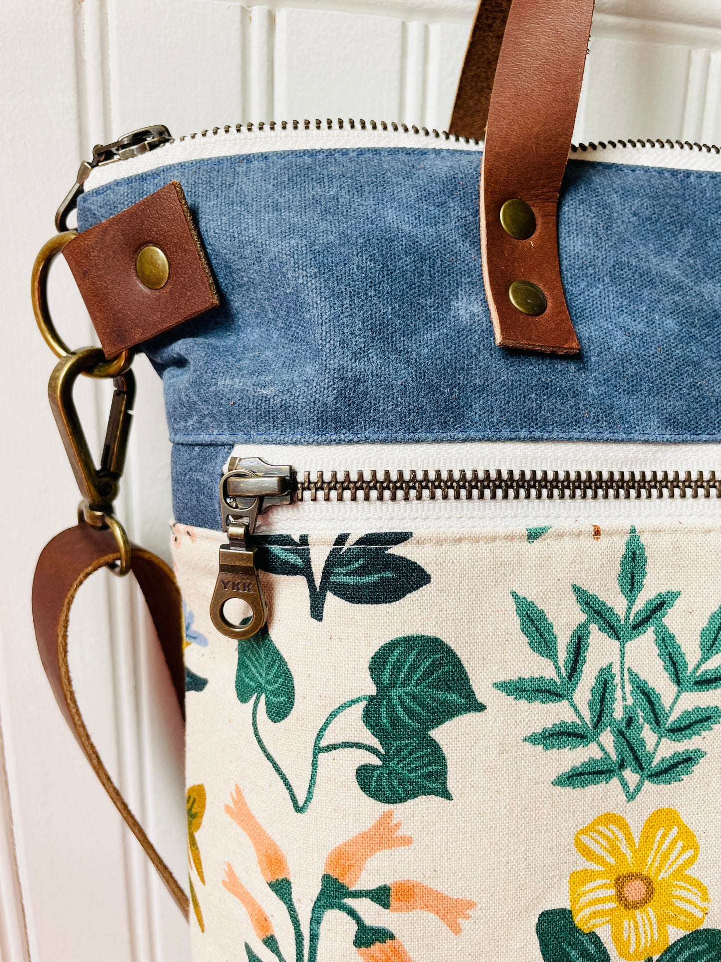Waxed Canvas Crossbody Tote, Wildflowers