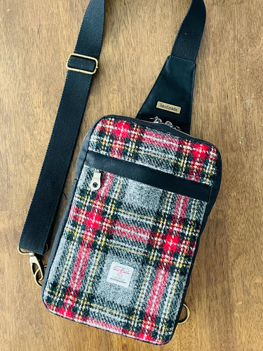 Harris Tweed Sling Backpack, Black Stewart Tartan