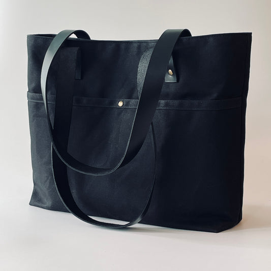 Large Waxed Canvas Tote, Black