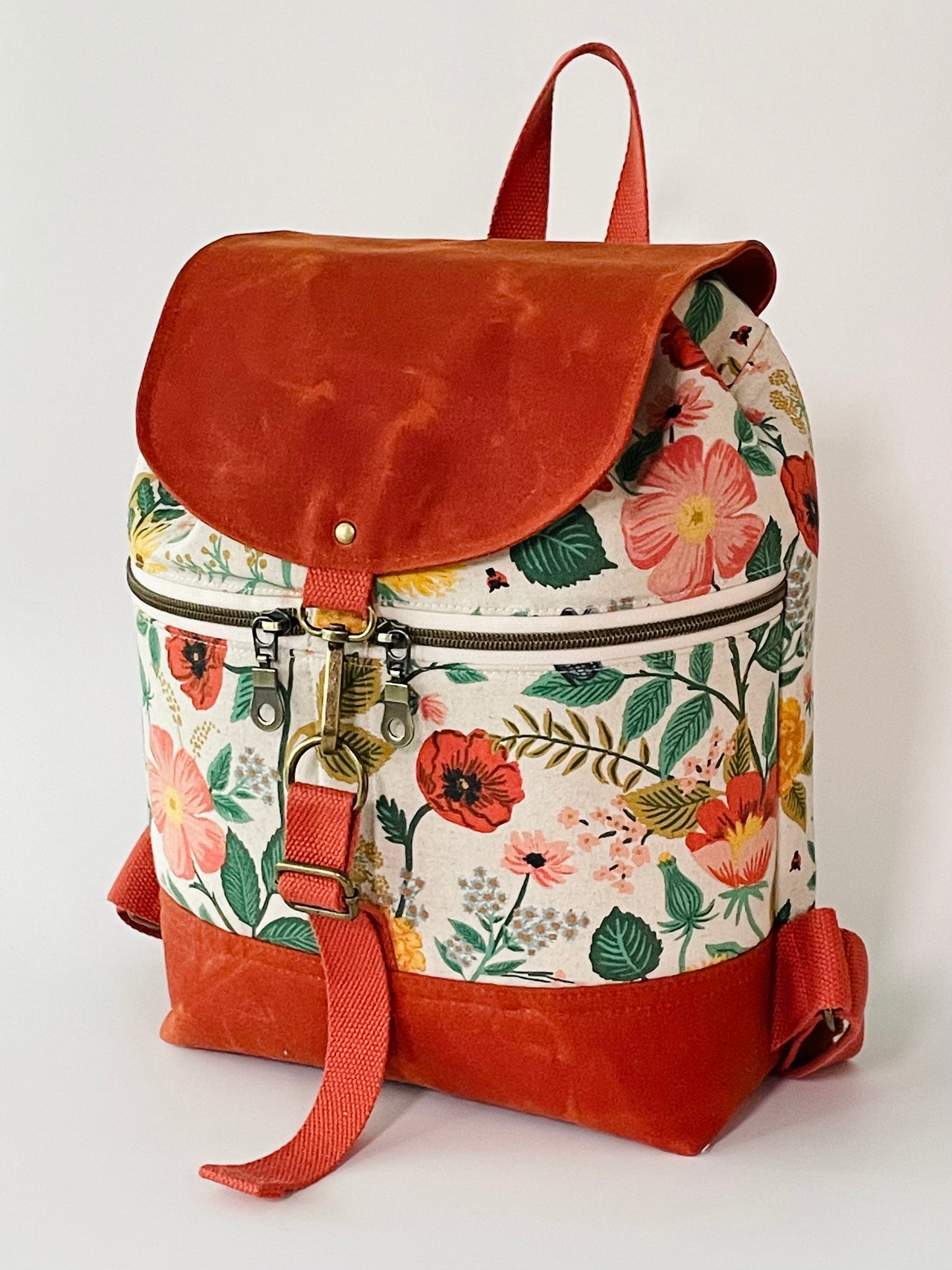 Canvas Backpack, Burnt Orange Floral