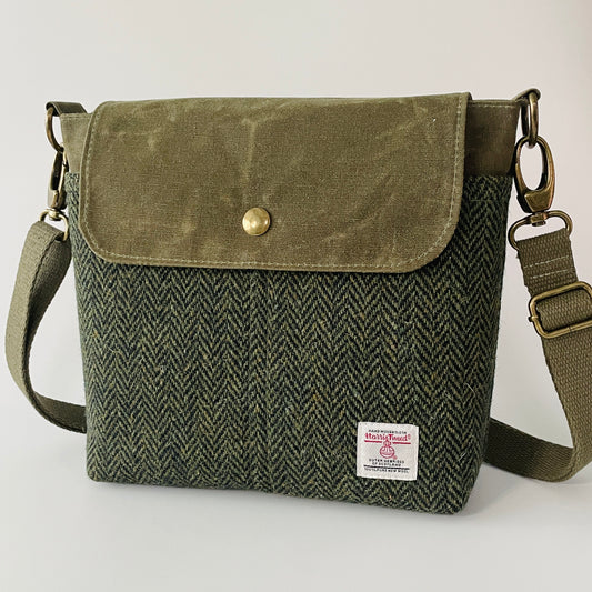 Small Harris Tweed Satchel, Hunter Green