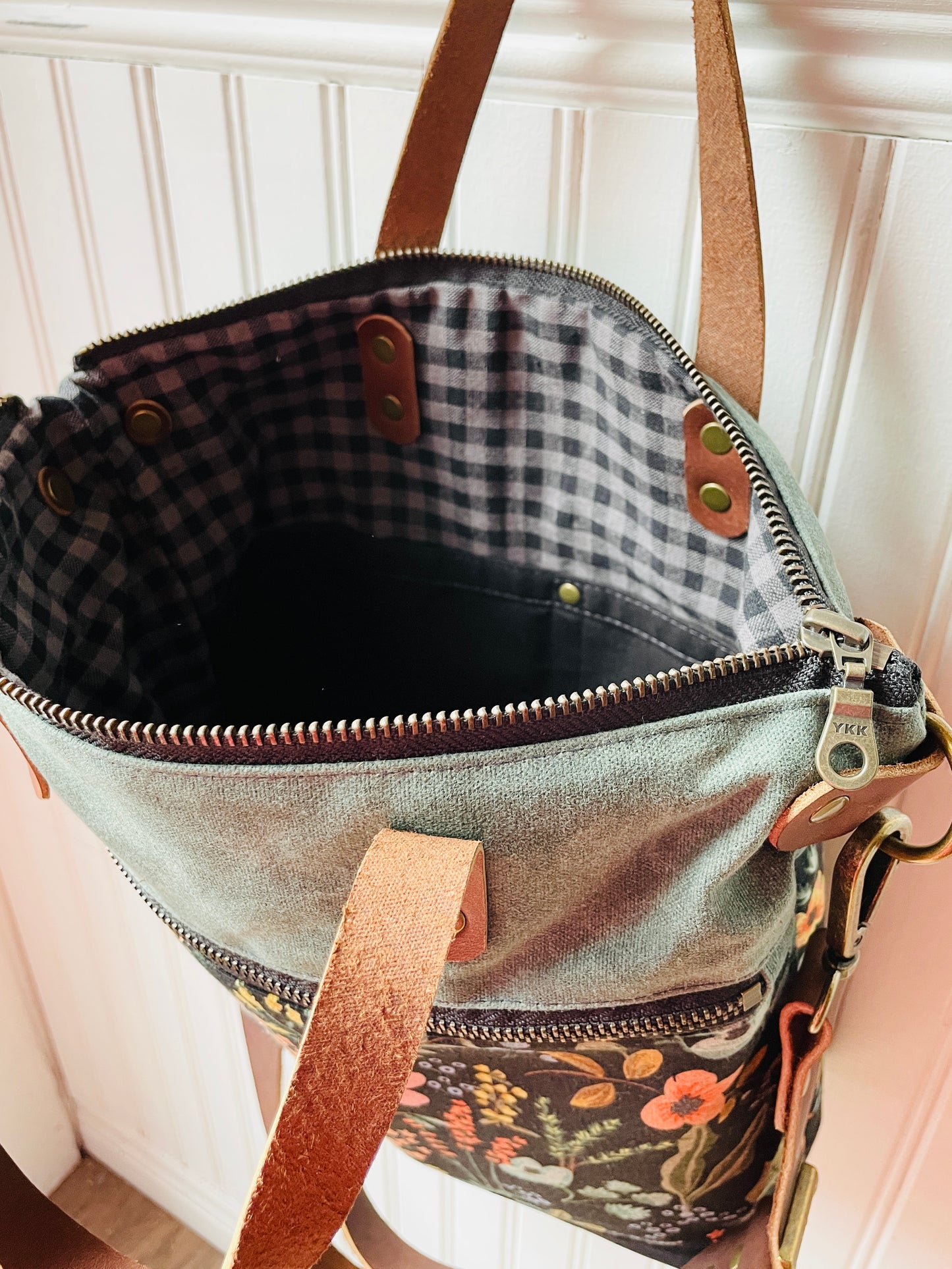 Waxed Canvas Crossbody Tote, Herb Garden
