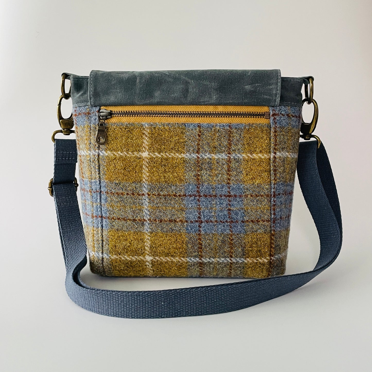 Small Harris Tweed Satchel, Mustard and Denim