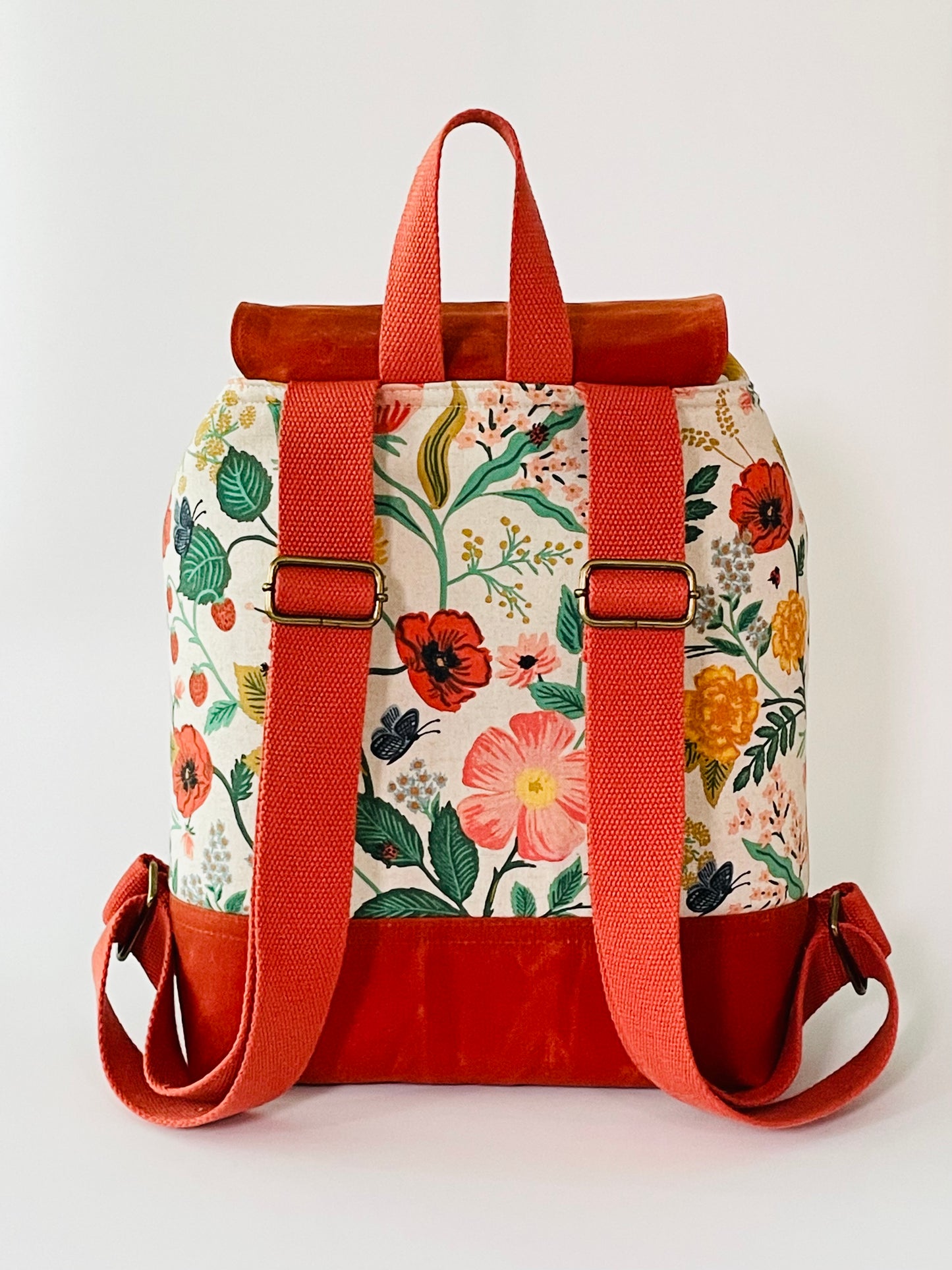 Canvas Backpack, Burnt Orange Floral