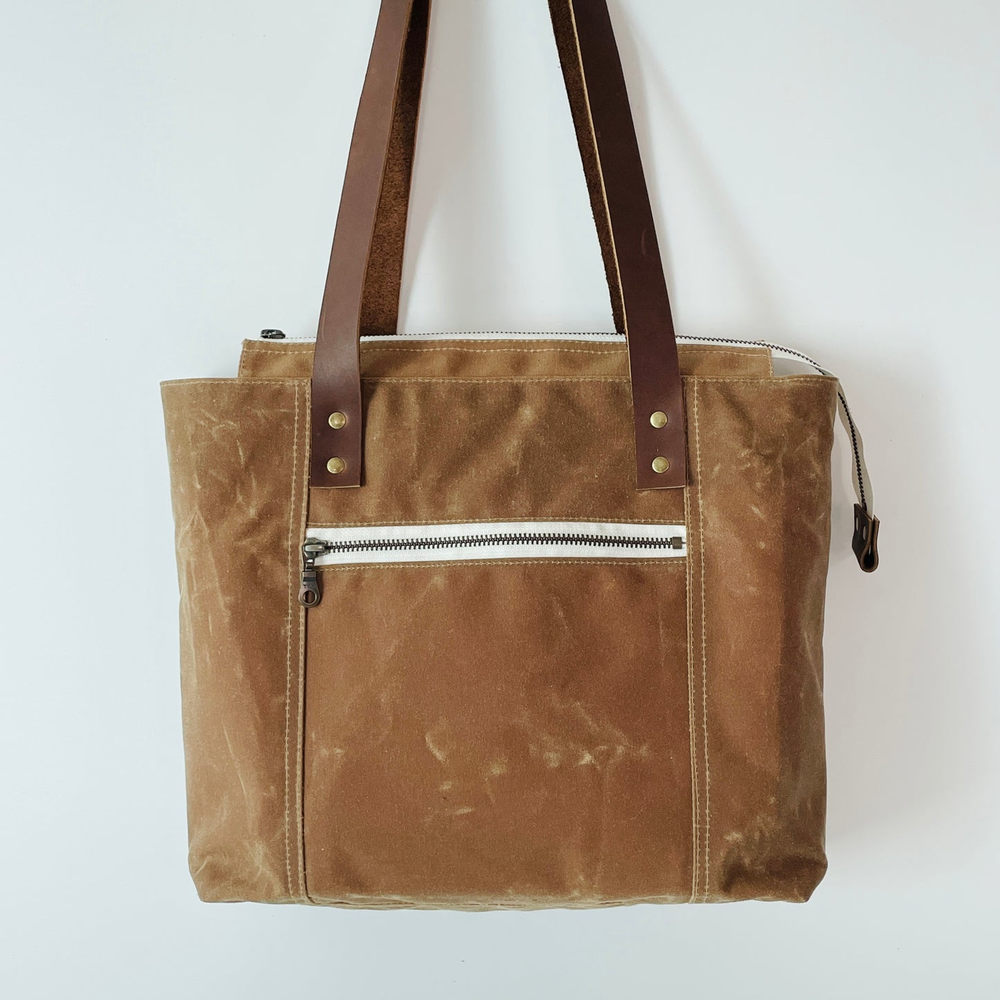 Large Waxed Canvas Zipper Tote, Field Tan