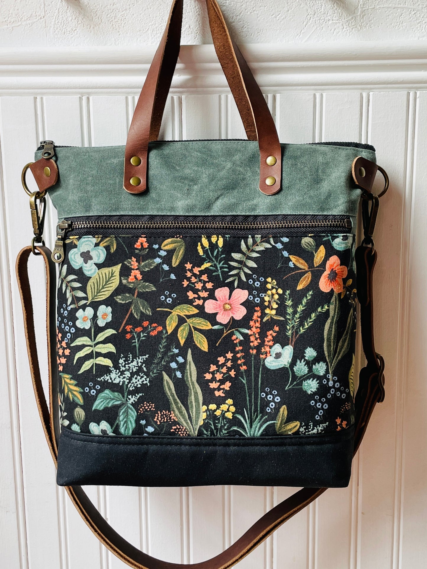 Waxed Canvas Crossbody Tote, Herb Garden