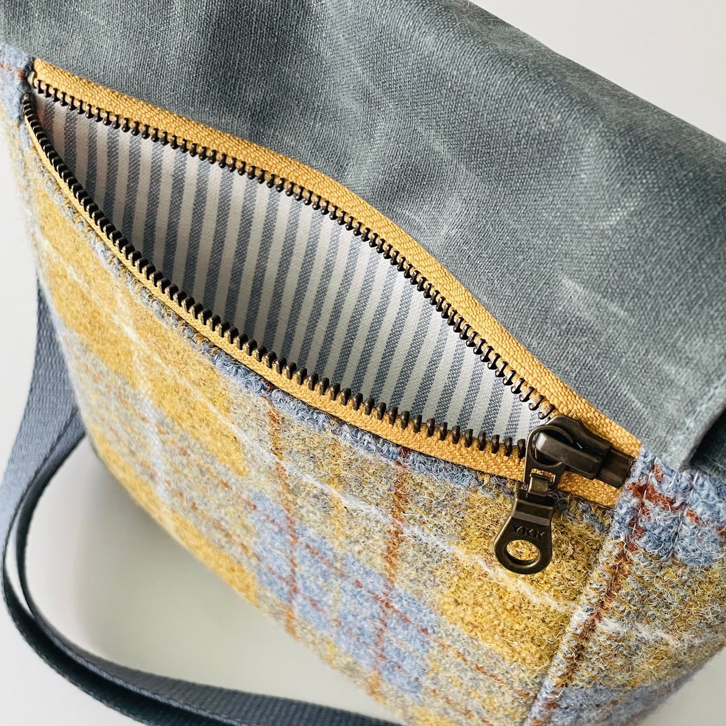 Small Harris Tweed Satchel, Mustard and Denim