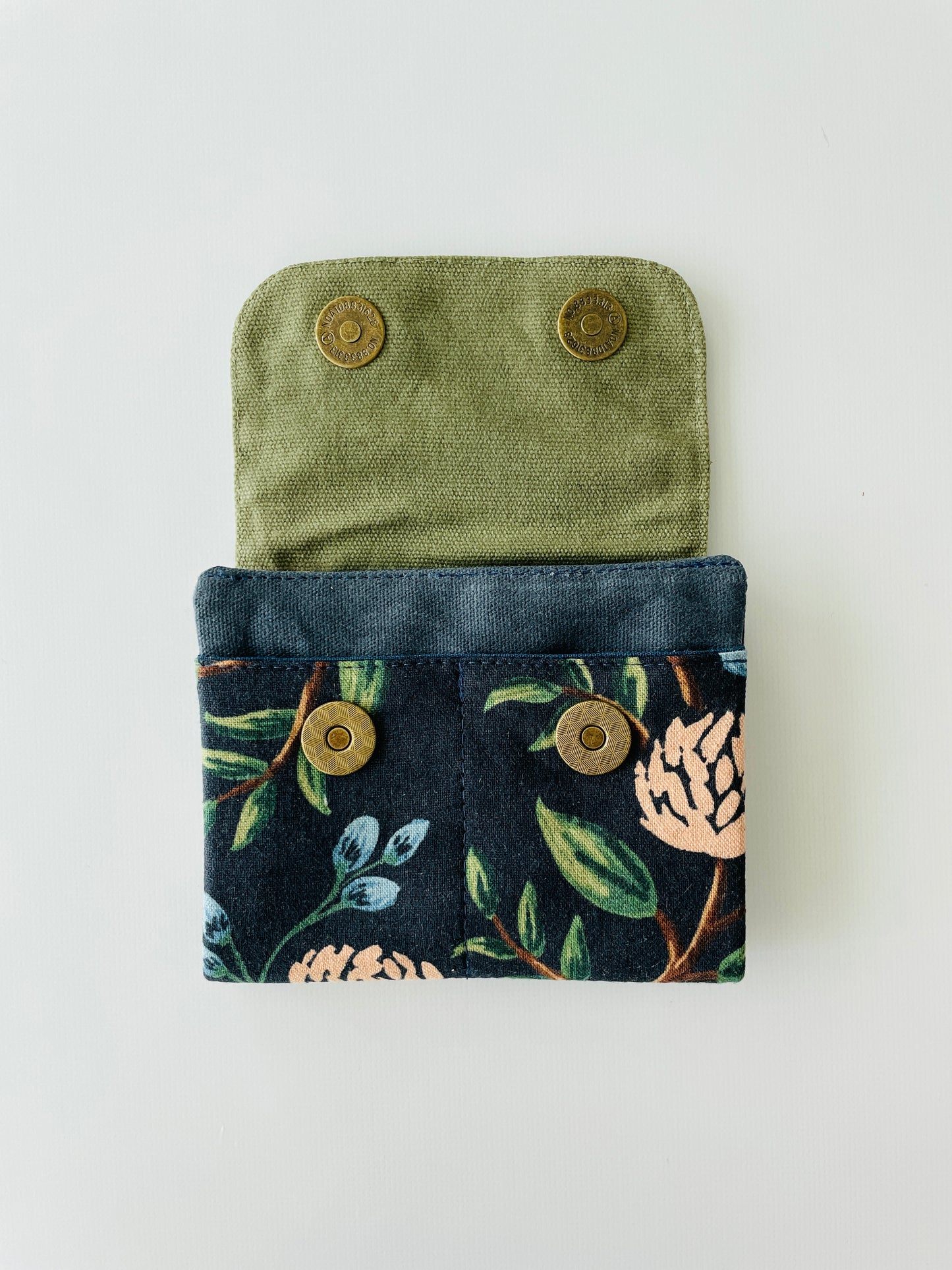 Canvas Wallet, Navy Peonies