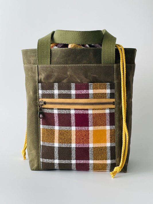 Waxed Canvas and Flannel Project Tote, Cider