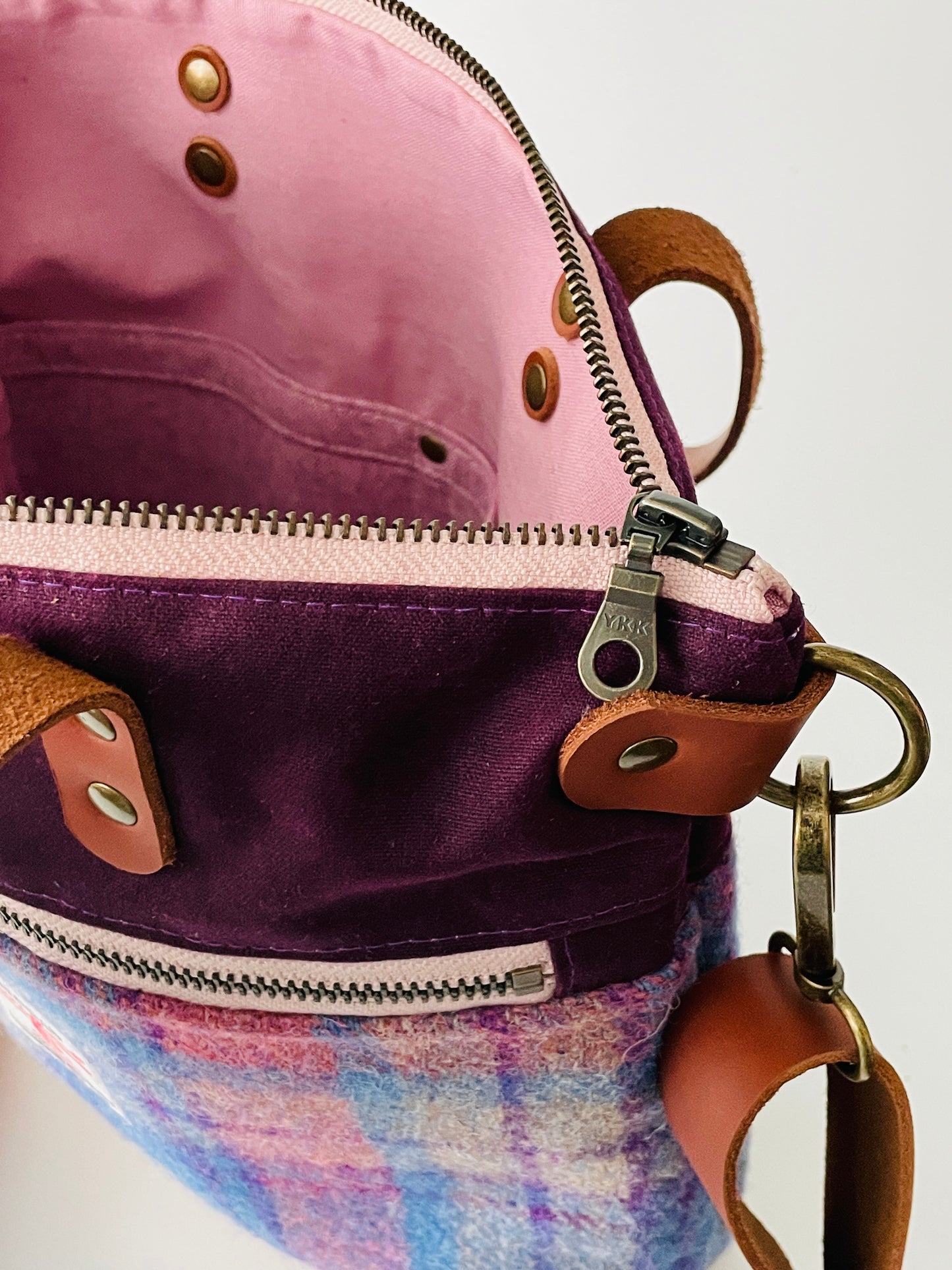 Harris Tweed Crossbody Tote, Purple and Blue Check