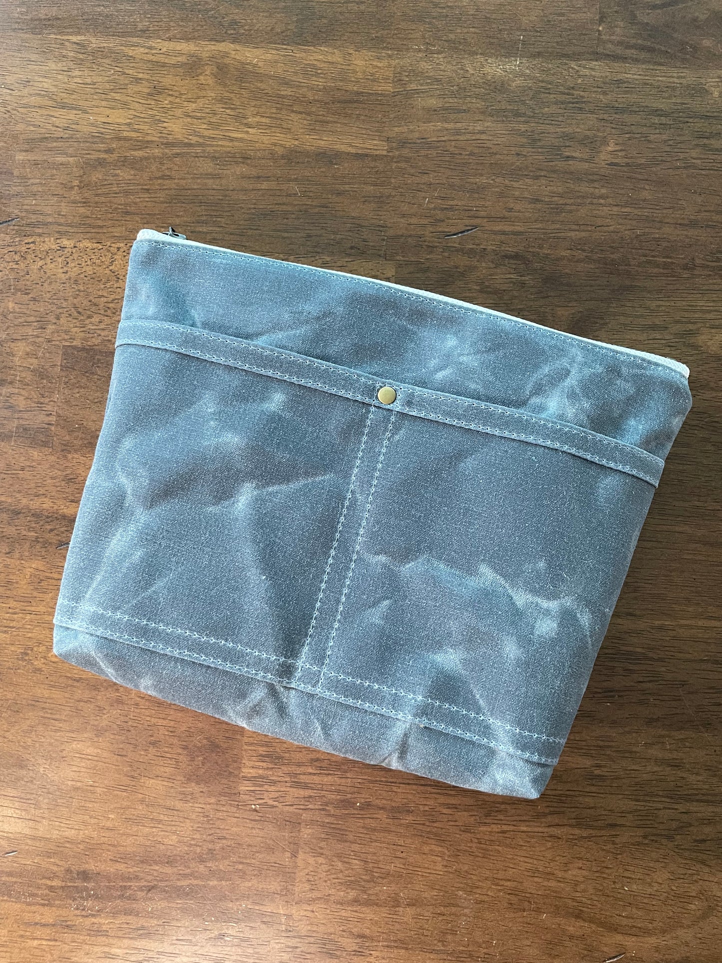 Waxed Canvas Tote Bag and Pouch, Slate Blue
