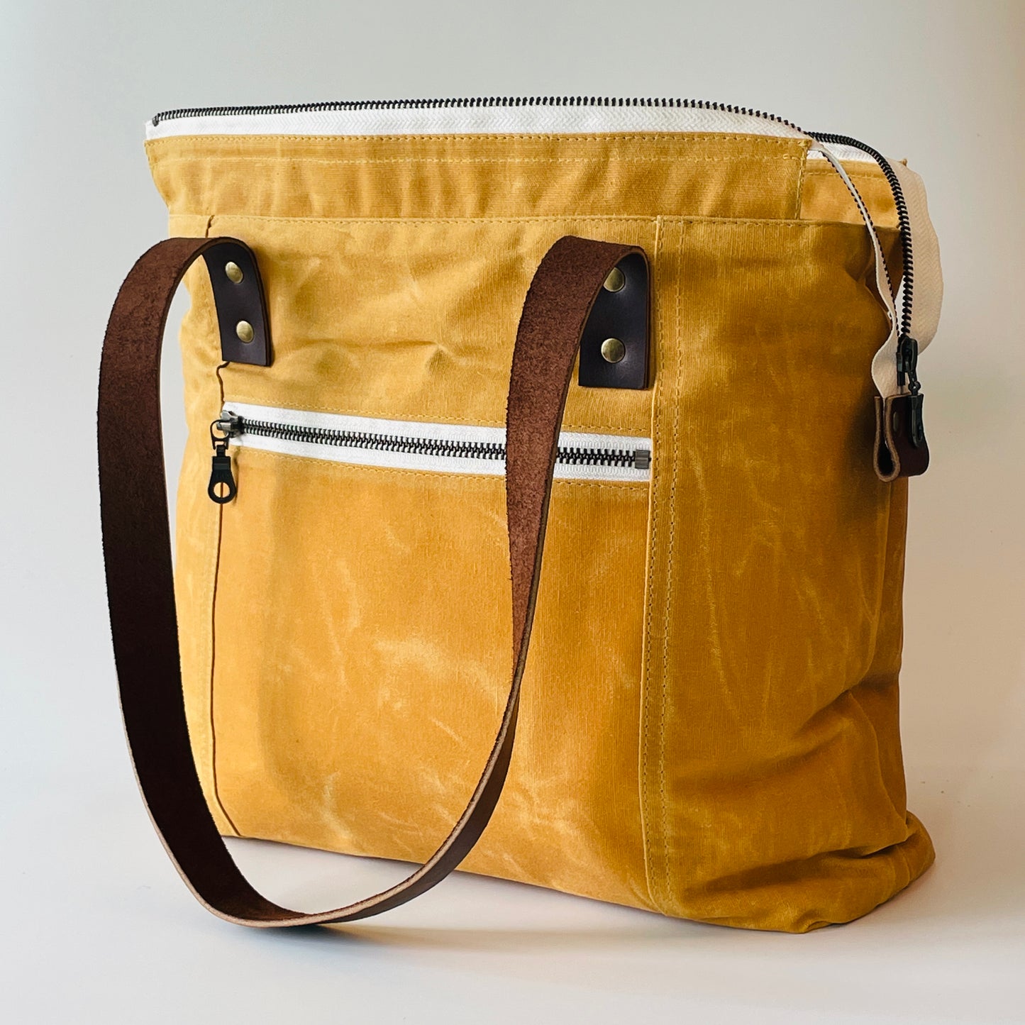 Large Waxed Canvas Zipper Tote, Mustard