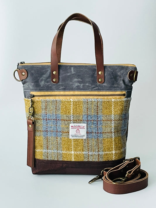Harris Tweed Crossbody Tote, Denim and Mustard