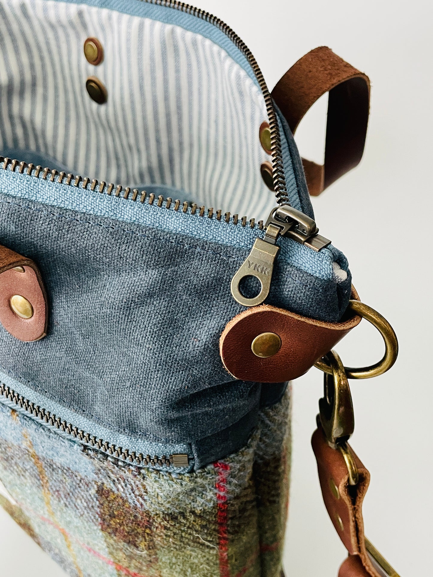 Harris Tweed Crossbody Tote, Blue MacLeod Tartan