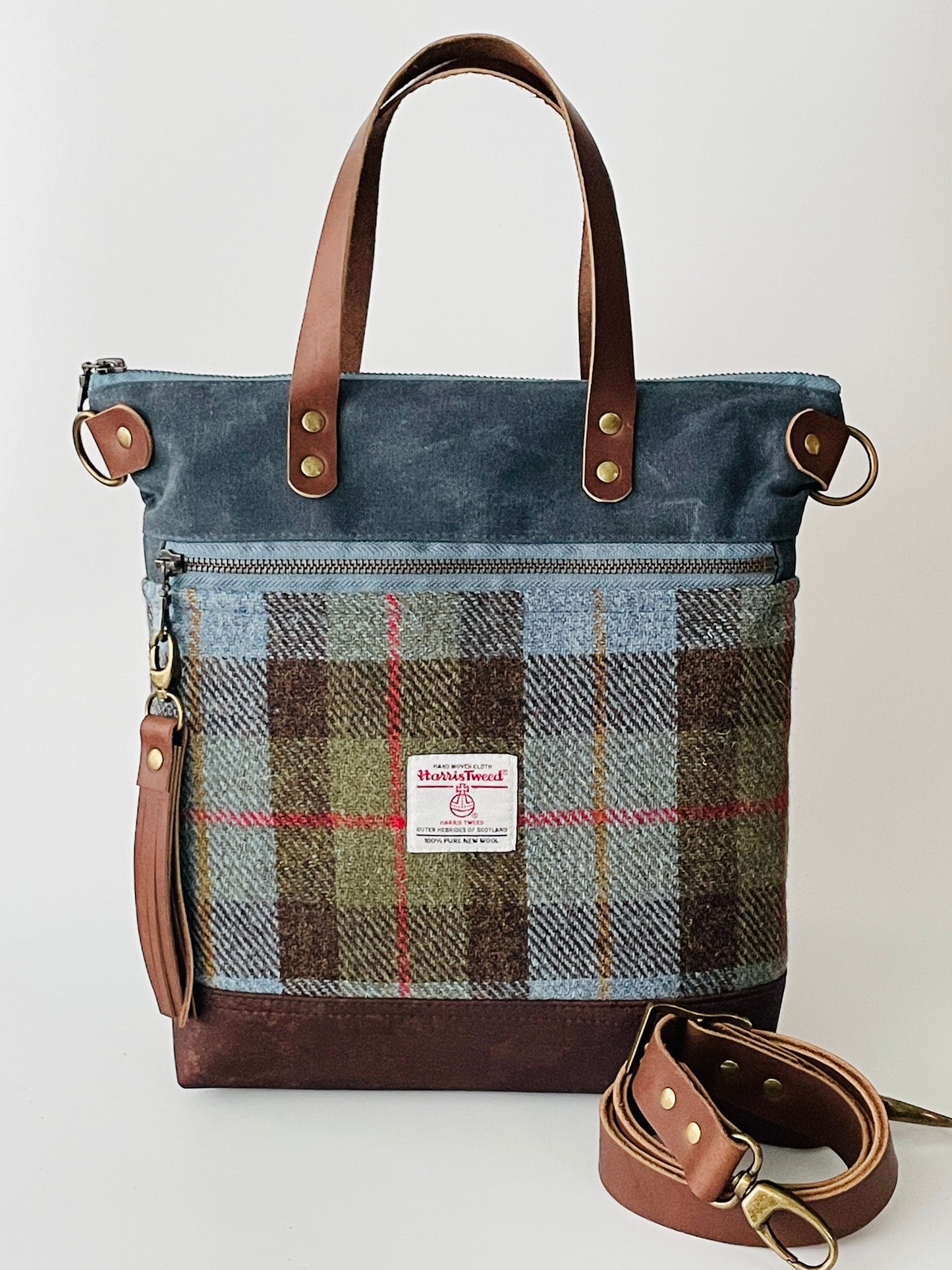 Harris Tweed Crossbody Tote, Blue MacLeod Tartan