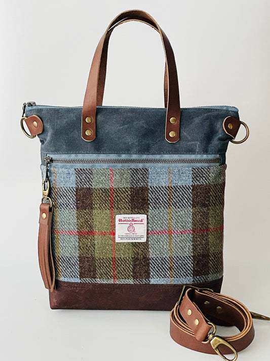 Harris Tweed Crossbody Tote, Blue MacLeod Tartan