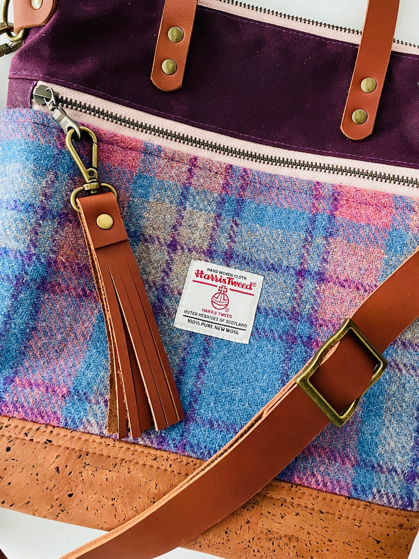 Harris Tweed Crossbody Tote, Purple and Blue Check