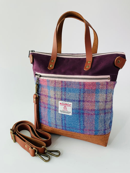 Harris Tweed Crossbody Tote, Purple and Blue Check