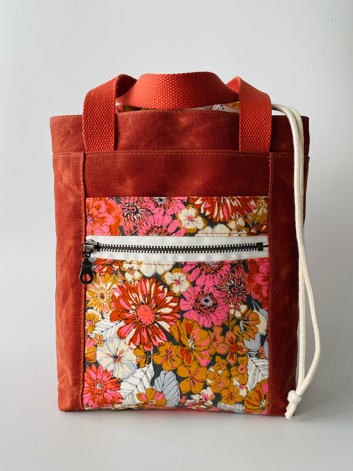 Waxed Canvas and Flannel Project Tote, Terracotta