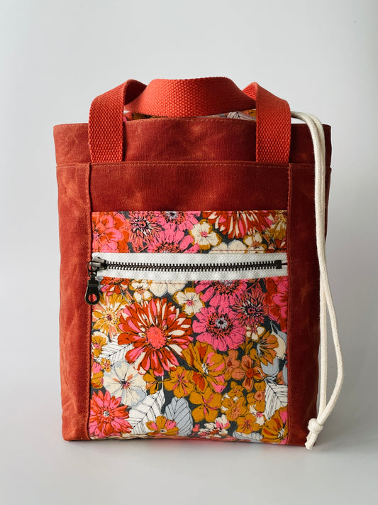 Waxed Canvas and Flannel Project Tote, Terracotta