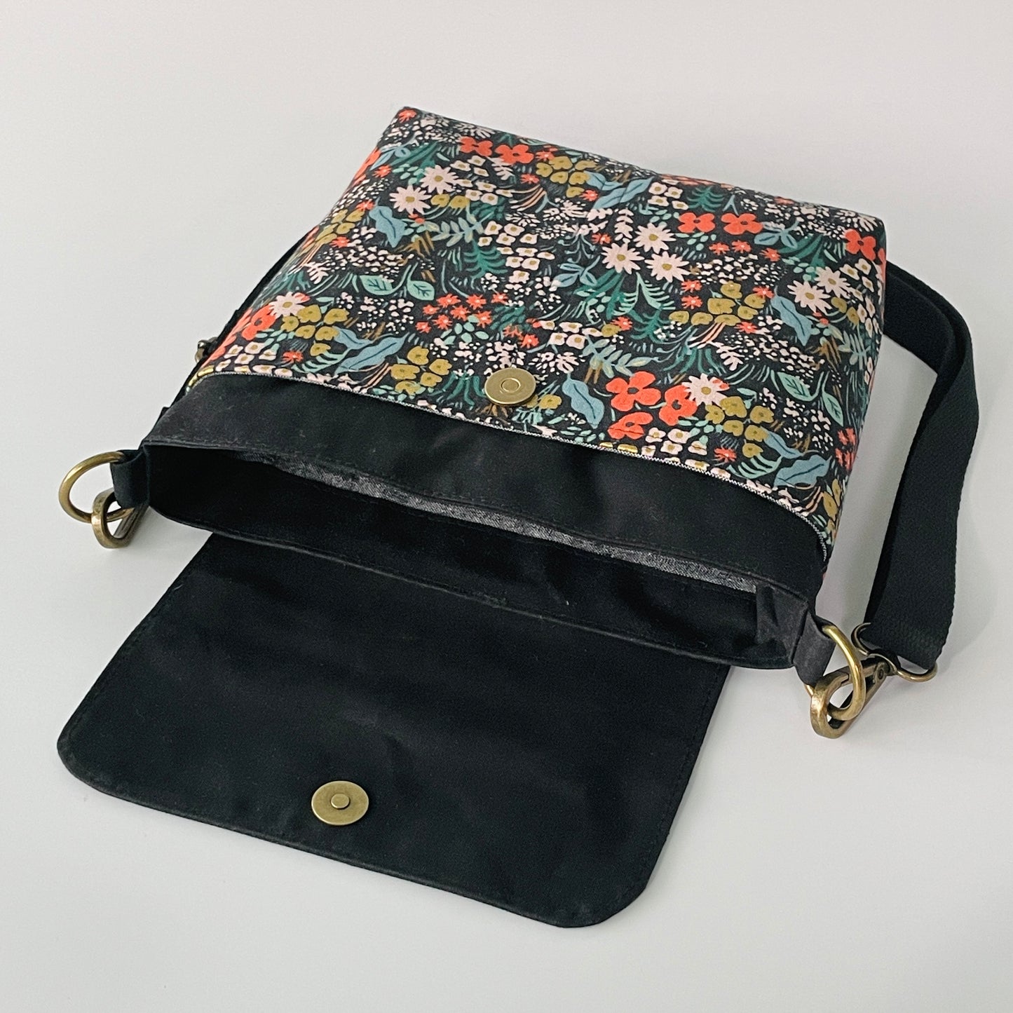 Small Canvas Satchel, Black Floral