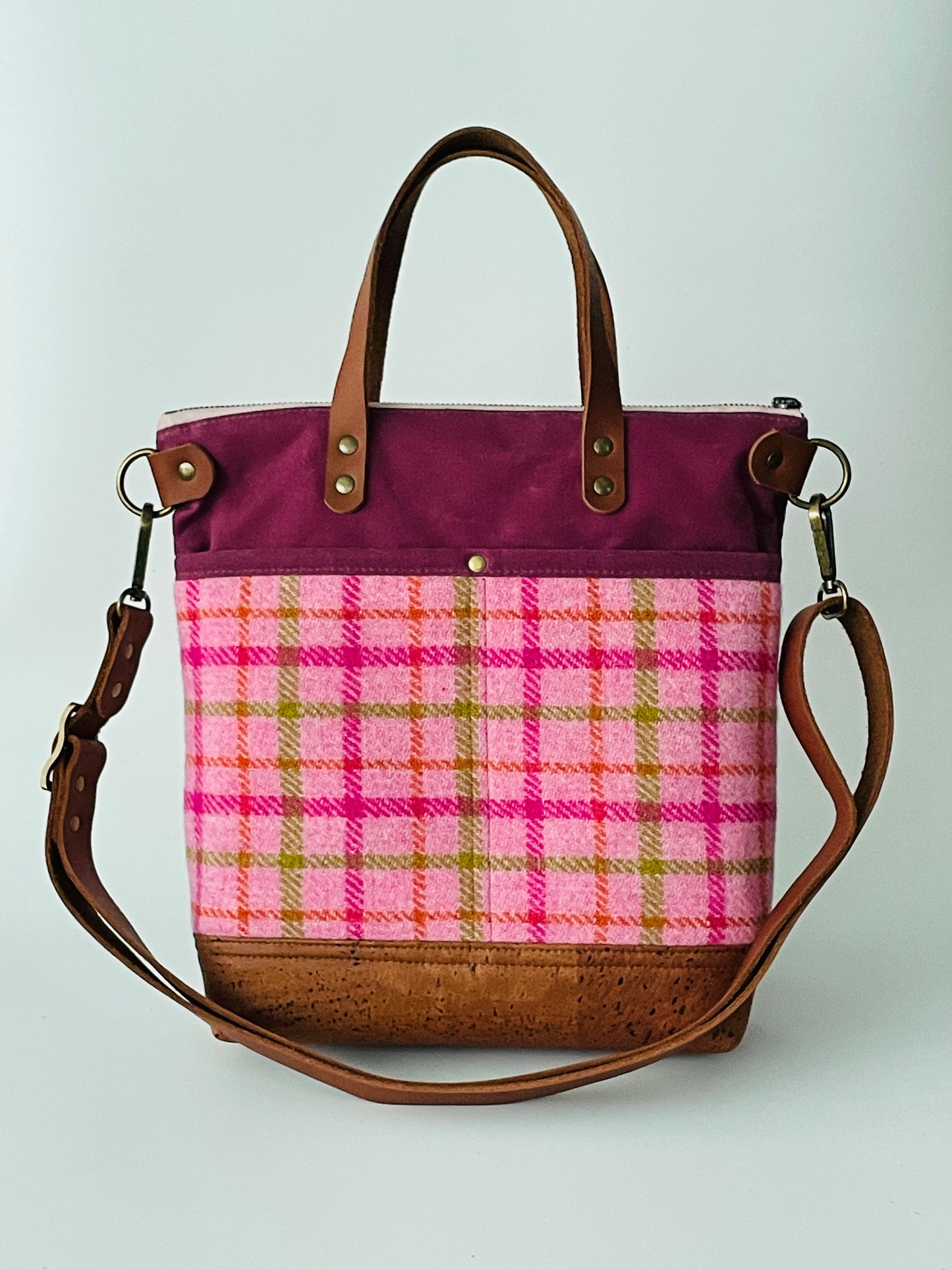 Harris Tweed Crossbody Tote, Pink Check