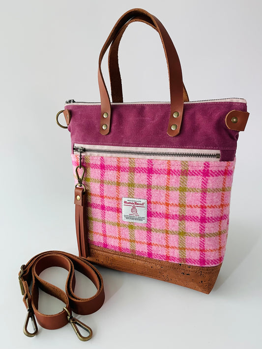 Harris Tweed Crossbody Tote, Pink Check